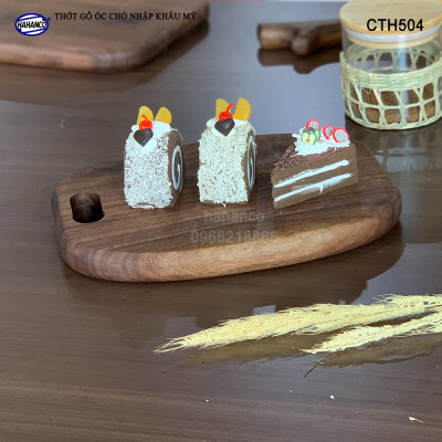 Thớt gỗ óc chó nhập khẩu Mỹ liền khối (hình bầu dục lỗ dài) trang trí bàn ăn/ khay bánh mì/trái cây tráng miệng/bít tết/ Kê Thức Ăn Khi Thái/Pizza/Decor/chụp ảnh sản phẩm - CTH504