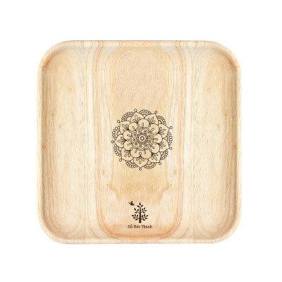 Khay đĩa gỗ vuông size lớn 24cm | Gỗ Đức Thành 23141 | Đạt tiêu chuẩn CE và TCVN