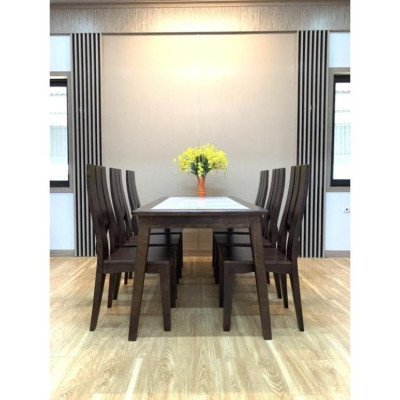 Hàng HOT GIÁ SỈ bàn ghế ăn chân chéo mặt đá gỗ sồi nga gia đình phòng bếp