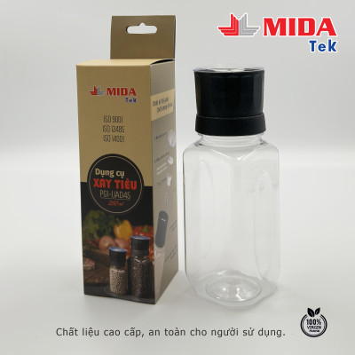 Dụng cụ xay tiêu MIDATEK cối xay ceramic chai nhựa dung tích 260ML miệng hũ 45mm