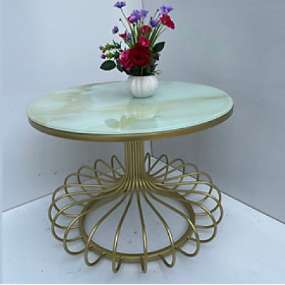 Bàn trà mặt kính BTMSF4 Tundo chân trụ sáng tạo kim loại sơn tĩnh điện