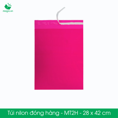 MT2H - 28x42 cm - Túi nilon gói hàng - 100 túi niêm phong đóng hàng màu hồng