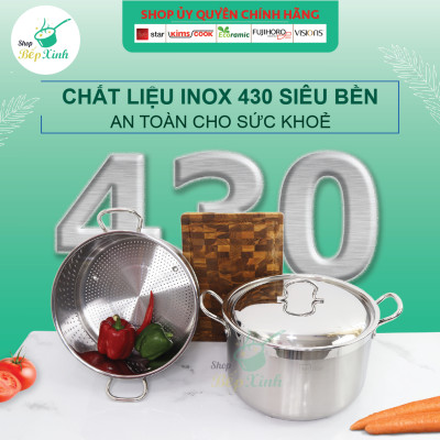 Bộ xửng hấp 3 đáy từ inox 430 Fivestar standard nắp inox 32cm ( tặng 2 muỗng canh )