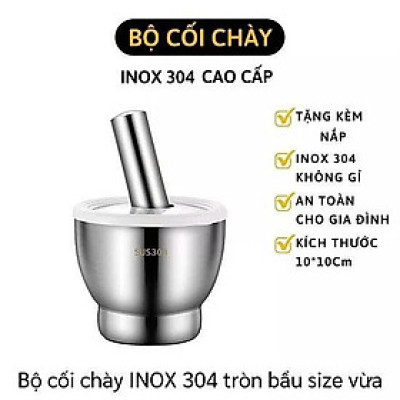 Cối Chày Inox 304  Có Nắp Đậy Cao Cấp – Giã Tỏi Ớt, Gia Vị, Thực Phẩm Nhanh Chóng, Sạch Sẽ Size 10cm
