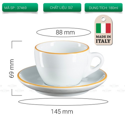 Bộ đĩa và ly sứ cà phê Ancap Cappuccino180ml vẽ tay lên viền