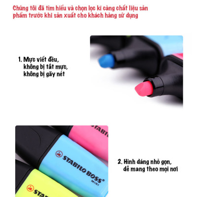 Combo bút dạ quang STABILO BOSS MINI 07 - 1 bút+1 ruột hồng (HL07-C1-56)