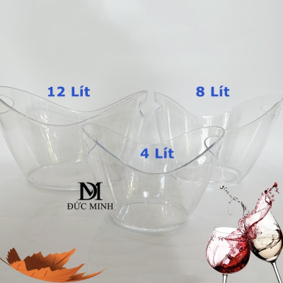 Xô đá ướp lạnh rượu vang, đồ uống dung tích 12 lít trong suốt