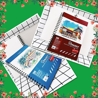 Sổ Vẽ Lò Xo Đa Năng Cao Cấp 20 Tờ Size A4-A5 Định Lượng Giấy 200GMS Và 300GMS Bìa Nhựa Chống Thấm Nước ROMACE TAKEYO, Sổ Vẽ Chuyên Dùng Cho Màu Nước
