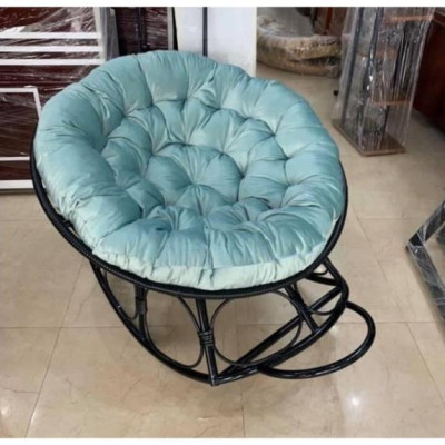 Ghế lười bập bênh nệm tròn thư giãn, đọc sách Papasan khung sắt mây nhựa