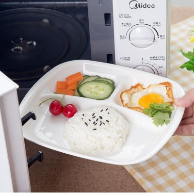 Set 02 Đĩa ăn chia 3 ngăn cho bé màu trắng - Hàng nội địa Nhật