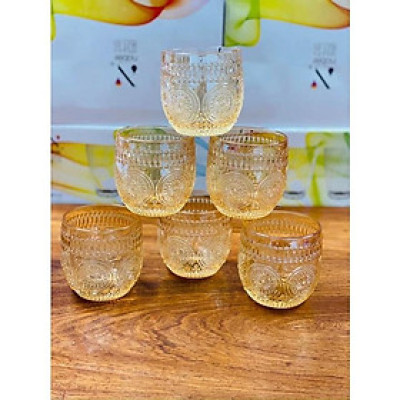 BỘ 6 CỐC THỦY TINH UỐNG NƯỚC HOỰC RƯỢU TÂY CAO CẤP ĐÁY TRÒN HỌ TIẾT TRỐNG MÀU VÀNG GOLLD
