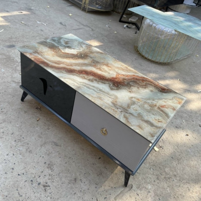 Bàn trà mặt kính vân xám mẫu mới 2023 Juno Sofa KT50x100x45cm 