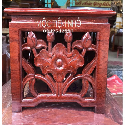 Đôn vuông hoa sen gỗ hương cao cấp