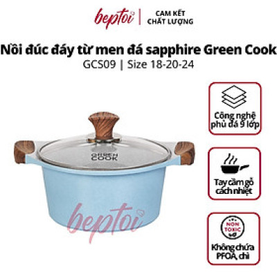 Nồi đúc bếp từ men đá chống dính xanh sapphire Green Cook GCS09-IH công nghệ Hàn Quốc - Hàng chính hãng