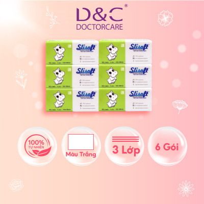 Combo 6 Giấy ăn Slisoft Trắng 3 lớp x 100 tờ đa năng, khăn giấy rút không chất tẩy trắng an toàn cho cả gia đình
