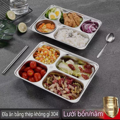 Khay Đựng Cơm Thức Ăn Inox 5 sâu lòng - Khay Cơm Inox 304 ( Tùy Chọn Nắp Khay )