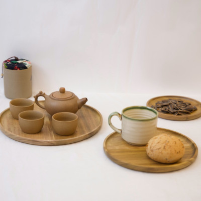 Khay gỗ keo đa năng hình tròn Vibasic, đa dạng kích thước, chụp hình decor đựng đồ trang trí