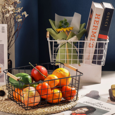 Giỏ kim loại đựng đồ đa năng, tay cầm gỗ_ Hàng nhập khẩu chính hãng.