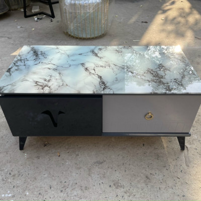 Bàn trà mặt kính vân xám mẫu mới 2023 Juno Sofa KT50x100x45cm 