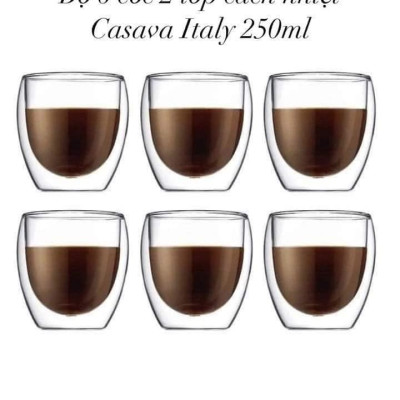 Set 6 cốc PODIUM 2 lớp cách nhiệt  Casava Italy 250ml Hàng chính hãng