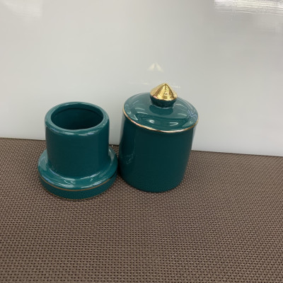 LỌ ĐỰNG TĂM BÀNG SỨ CAMELIA  MÀU XANH CỔ VỊT CAO CẤP - ANTH417