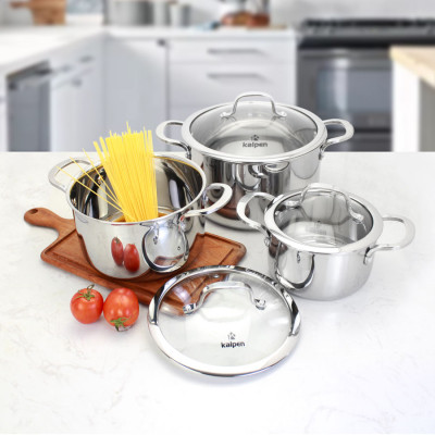 Bộ 3 Nồi Inox 3 Lớp Liền Khối Kalpen Kazler KZ1 Size 16,20,24cm Chuẩn Đức