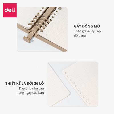 Sổ Còng Nhựa Sổ Tay A5 B5 Bìa Nhựa Cứng 80gsm 120 Trang Có Thể Thay Lõi Sổ Ruột Sổ Nhiều Size Deli - Phù Hợp Làm Sổ Kế Hoạch Planner, Nhật Kí, Tập Vở Ghi Chép Bullet Journal - GHA560 GHB560