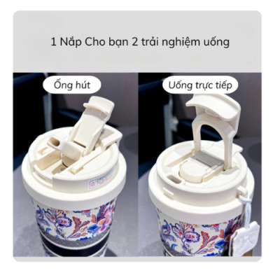 Ly Giữ Nhiệt Họa Tiết Cổ Điển CHAGEE Phong Cách Sang Trọng - 500ml Inox 316, Nắp Chống Tràn, Dây Đeo Tiện Lợi, Ống Hút - HÀNG CHÍNH HÃNG MINIIN