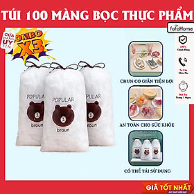COMBO 3 Túi Màng Bọc Thực Phẩm Co Giãn Siêu Dai Có Chun Kèm Túi Gấu - Mũ Chùm Đầu Dùng 1 Lần Tiện Lợi