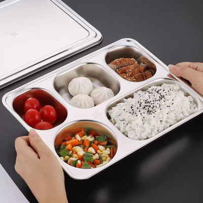 Khay Đựng Cơm Thức Ăn Inox 5 sâu lòng - Khay Cơm Inox 304 ( Tùy Chọn Nắp Khay )