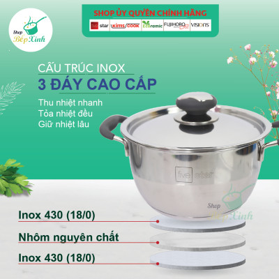 Bộ nồi chảo Fivestar 3 chiếc nắp inox 3 đáy bếp từ inox 430 quai silicon chống nóng