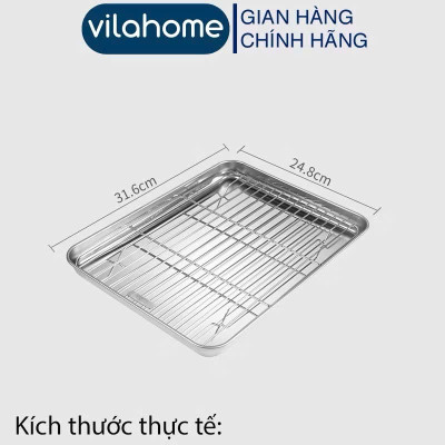 Khay Nướng Inox 304 Dày Dặn Kèm Vỉ Hấp Hình Chữ Nhật Dùng Nướng Bánh, Thực Phẩm - HÀNG CHÍNH HÃNG MINIIN