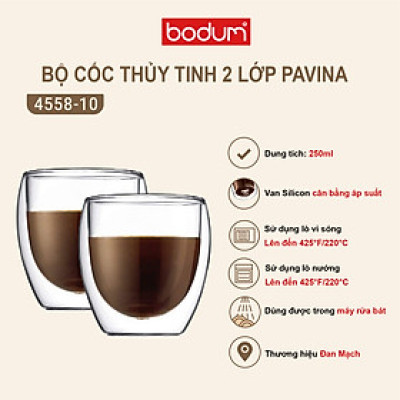 Bộ 2 cốc thủy tinh 2 lớp Bodum Pavina dung tích 250ml 4558-10