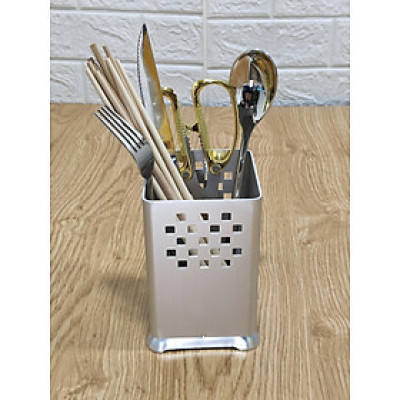 Ống cắm đũa vuông đơn inox304 tặng kèm chổi quét bụi hít nam châm mini tiện lợi