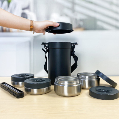 Hộp cơm giữ nhiệt 4 ngăn inox 304 chuẩn Đức LBT856, dung tích 2.2L kèm đũa