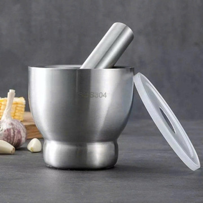 Bộ Chày Cối INox 304 Có Nắp Đậy , Chày Cối Dã Tỏi Ớt Nguyên Khối Cho Gia ĐÌnh Tiện Lợi Dã Nhuyễn Mọi Thực Phẩm Size 10cm 