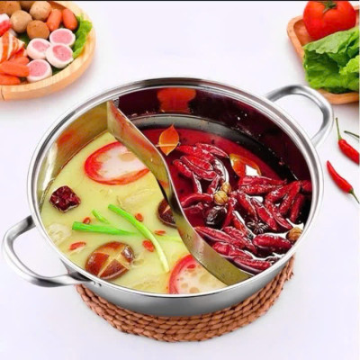 Nồi Lẩu Inox 2 Ngăn 30cm Nấu Được Bếp Từ và Bếp Gas, Có Nắp Kính Chất Lượng Cao - HÀNG CHÍNH HÃNG MINIIN