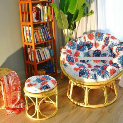 Ghế mặt trăng Papasan mây thật cao cấp Juno Sofa size 1m, Nệm hoa văn Indochine