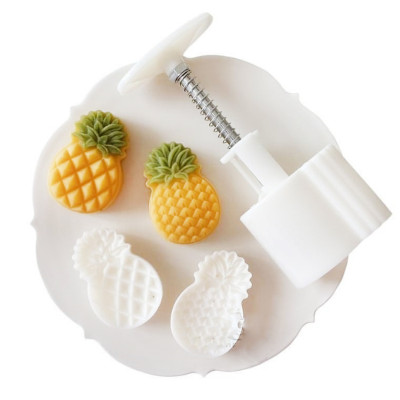 Combo Khuôn Nén Lò Xo Làm Bánh Trung Thu,Khuôn Nhấn Làm Bánh Dứa 2 Mặt 50gr (Mẫu 2 Quả Dứa) - Hàng Chính Hãng MINIIN