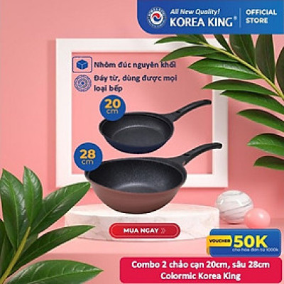 Combo 2 chảo sâu, cạn Colormic Korea King (1 chảo cạn 20cm và 01 chảo sâu 28 cm)-Hàng chính hãng