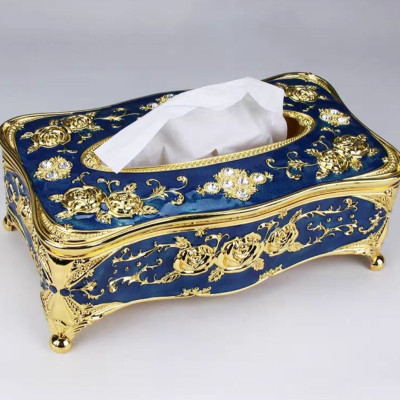 Hộp đựng khăn giấy đính hạt sang trọng (màu vàng)