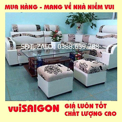 Ghế Sofa nệm mút bền đẹp 2.1m x 1.6 m tặng kèm 1 bàn kính và 2 ghế đôn, mẫu hiện đại phù hợp mọi gia đình