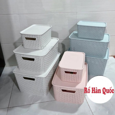 Bộ 3 rổ nhựa mây đan hàn quốc đựng đồ đa năng