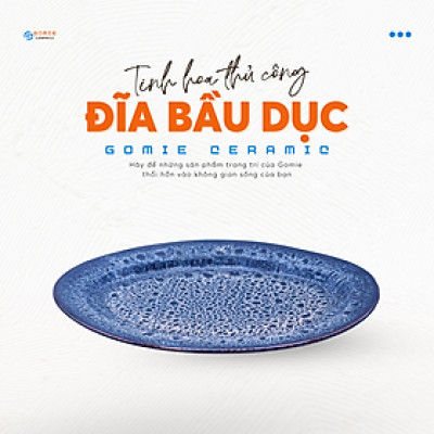 Đĩa Bầu Dục KT27,5x8 Màu Men Xanh Cẩm Lai 