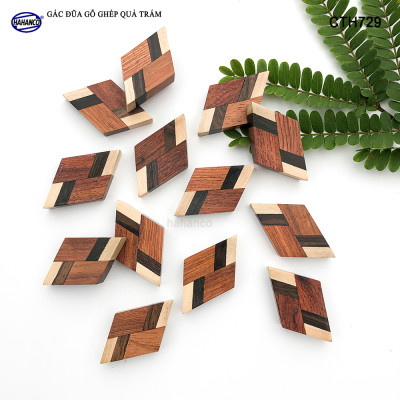 Combo 10 Gác Đũa Gỗ Tự Nhiên Hình Quả Trám HAHANCO Phụ Kiện Bàn Ăn, Decor - CTH729