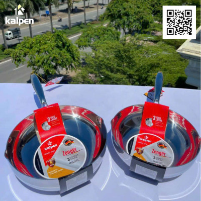 Chảo sâu lòng Inox 304 đúc liền khối 3 lớp miệng rót Kalpen Zenger 28cm, bảo hành 5 năm