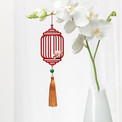 Dây treo trang trí tết - KIM HOA ĐĂNG gỗ cắt CNC màu đỏ son may mắn , treo nhành mai, cành đào, chậu lan