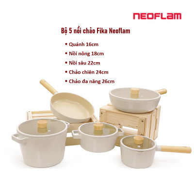 [Hàng chính hãng] Bộ 5 món nồi chảo chống dính Fika Neoflam - Hàn Quốc (03 phương án lựa chọn), Made in Korea. Hàng có sẵn, giao ngay