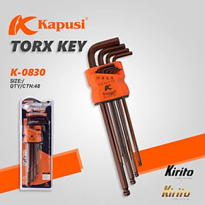 Bộ Lục Giác Thép Nâu Đầu Bi Hãng Kapusi Nhật Bản 9 Cây Chữ L 1.5-10mm, Chất liệu thép CR-V6150 k7408