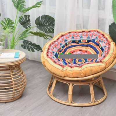 Ghế mặt trăng Papasan mây thật cao cấp Juno Sofa size 1m, Nệm hoa văn Indochine